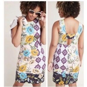 Anthropologie Maeve Lissa Twill Sheath Dress Floral Dress size 8 Cut Out Back